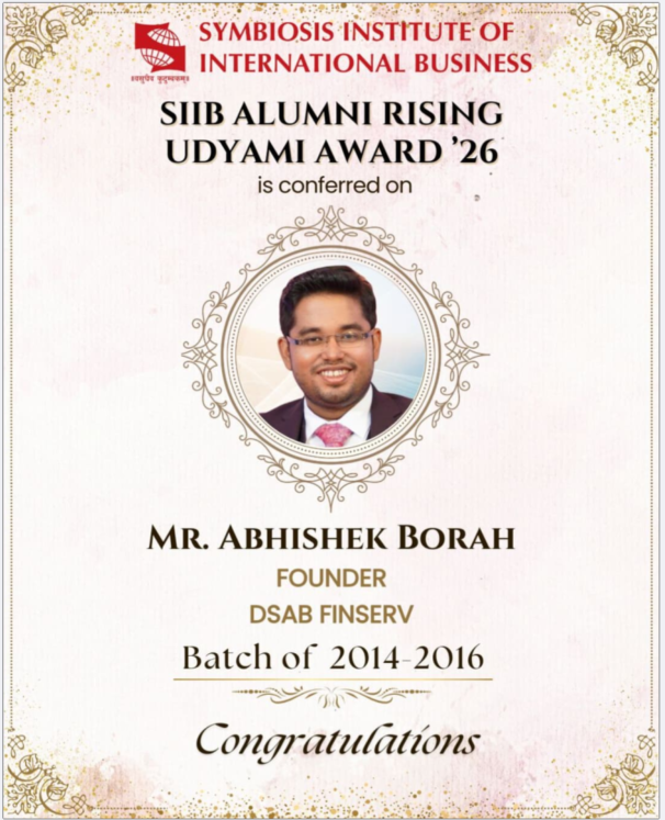 SIIB Alumni Rising Udyami Award 2026 certificate presented to Abhishek Borah